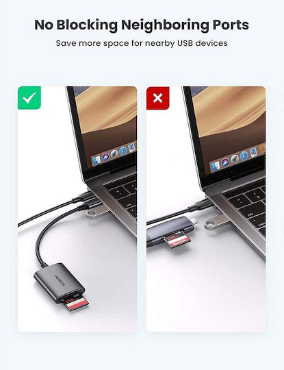 Ugreen CM401 Card Reader Type-C για SD/microSD Γκρι