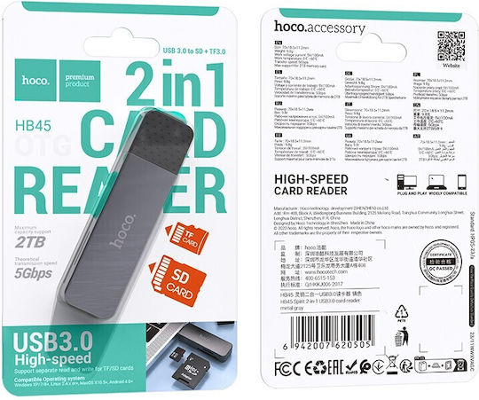 Hoco Card Reader Usb A 3.0 Hb45 Metal Gray