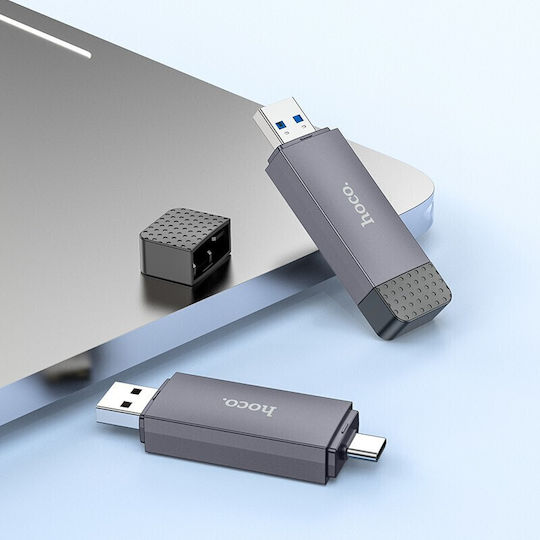 Hoco Cititor Carduri 2în1 Usb A + Type C 2.0 Metal Gri