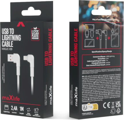 Maxlife USB-A to Lightning Cable Λευκό 1m (MXUC-09)