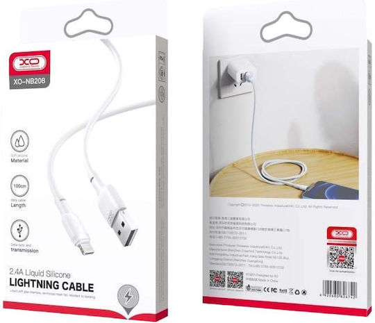 XO Nb208 USB-A to Lightning Cable Λευκό 1m (16.005.0229)