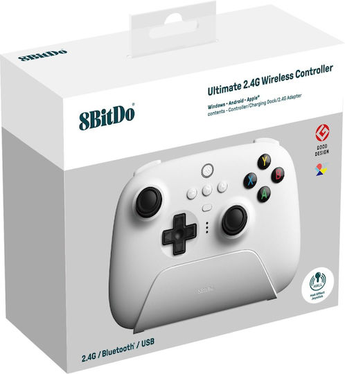 8Bitdo Ultimate 2.4G with Charging Dock Hall Edition Ασύρματο Gamepad με Hall Effect Sticks για Android / PC / iOS Λευκό