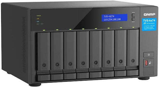 QNap NAS Turm mit 8 Steckplätzen für HDD/M.2/SSD und 2 Ethernet-Anschlüsse (TVS-h874X-i9-64G)