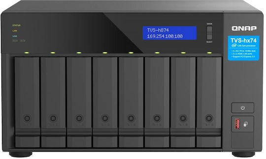 QNap TVS-h874 NAS Tower with 8 slots for HDD/M.2/SSD and 2 Ethernet ports