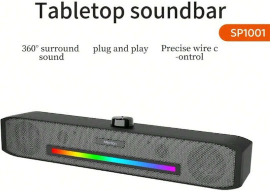 Meetion SP1001 Ασύρματα Ηχεία Υπολογιστή 2.0 με RGB Φωτισμό και Bluetooth Μαύρα