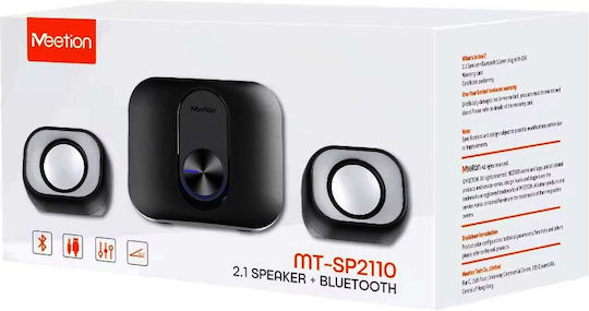 Meetion SP2110 Ασύρματα Ηχεία Υπολογιστή 2.1 με RGB Φωτισμό και Bluetooth Ισχύος 15W σε Μαύρο Χρώμα