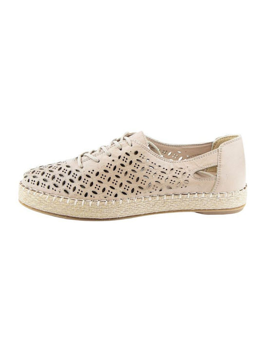 Safe Step Damen Beige Leder Anatomische Espadrille mit Schnürsenkeln