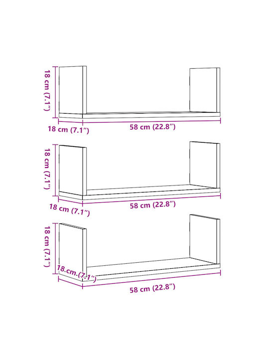 Wall Shelves Brown 3 Pieces 58x18x18 cm