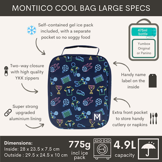 Rainbow School Insulated Hand Lunch Bag 4.9lt Purple 23.5 x 7.5 x 28cm