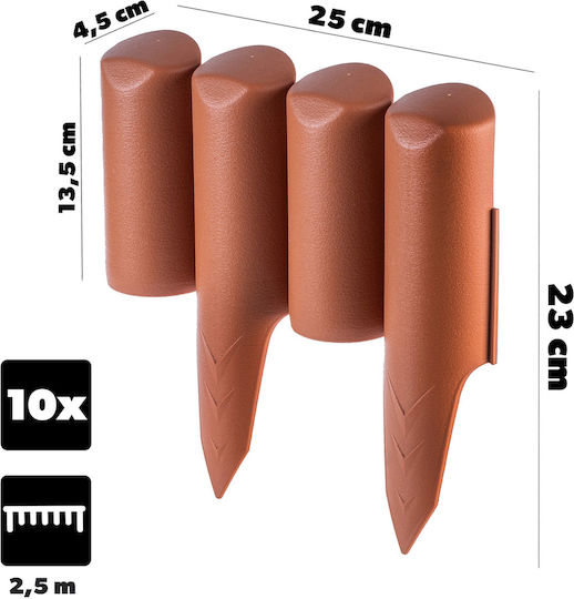 Kadax Garden Edging Border Fence 2.5m Lawn Edging Terracotta Plastic