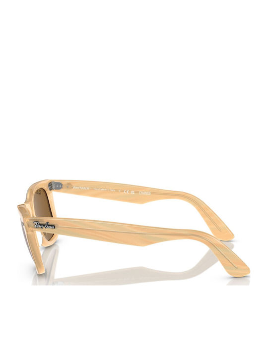 Ray Ban Wayfarer Unisex Sunglasses with Beige Plastic Frame and Brown Lens RB2140 1408/33