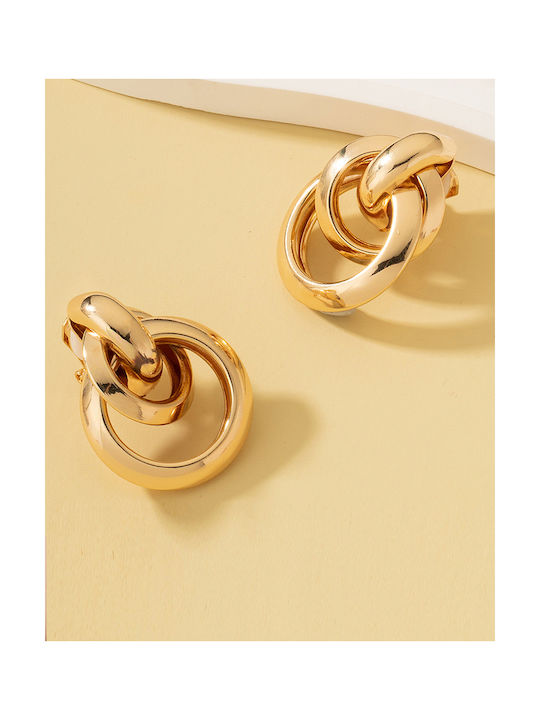 Clip-On Earrings with Small Dangling Hoops Gold Gold