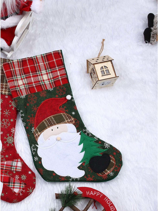 Șosetă Decorativă de Crăciun cu Άγιο Βασίλη L40xl20cm. Verde