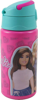 Gim Kinder Trinkflasche Barbie Aluminium mit Strohhalm 500ml