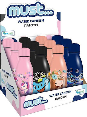 Must Kids Water Bottle Unicorn Aluminium Pink 550ml