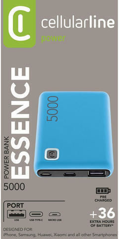 Cellular Line Essence Power Bank 5000mAh с USB-A порт и USB-C порт Син