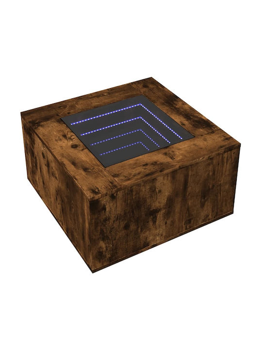 Square Side Table Glass with LED Oaks L60xW60xH40cm.