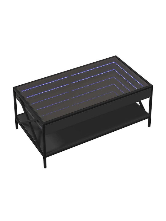 Rectangular Coffee Table Glass with LED Black Velvet-Black Metal L90xW50xH38cm.