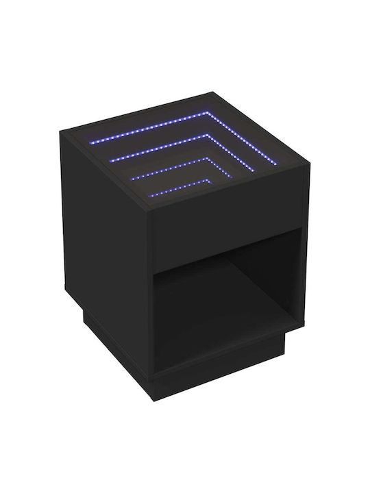 Rectangular Side Table Glass with LED Black Velvet-Black Metal L40xW40xH50cm.