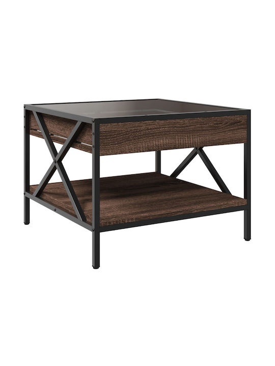 Square Side Table Glass Brown Oak M50xL50xH38cm