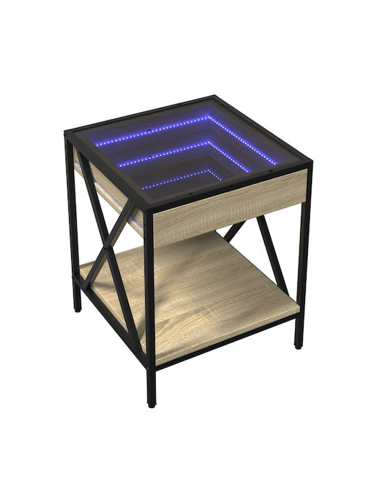 Square Side Table Glass with LED Coffee L40xW40xH49cm.