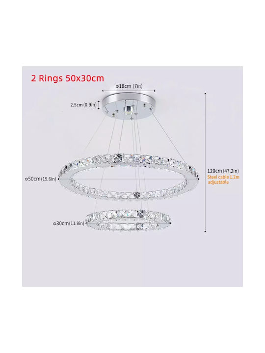 Modern Led Crystal Chandelier 50x30cm Stainless Steel Energy Efficient 2rings 50x30cm Warm White