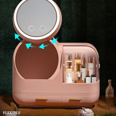 Lighted Tabletop Makeup Mirror with Fan Pink