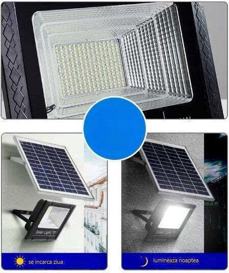 Led Projector Solar Outdoor Lamp Flippy 20 Cm X 25 Cm Water-resistant Ip67 Solar Panel 220 Led Smd 100w Light Sensor Timer Remote Control 2 Lighting Modes Mounting Kit