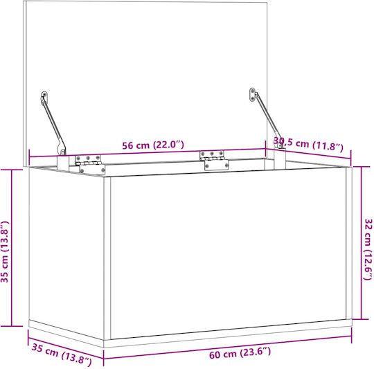 vidaXL Дърво Кутия за съхранение с капак Бял 60x35x35см 1бр
