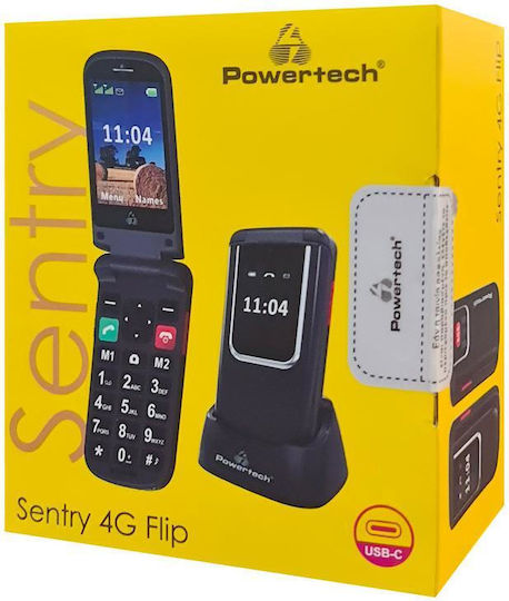 Powertech Sentry PTM-34 Dual-SIM Handy mit Großen Tasten (Griechisches Menü) Schwarz