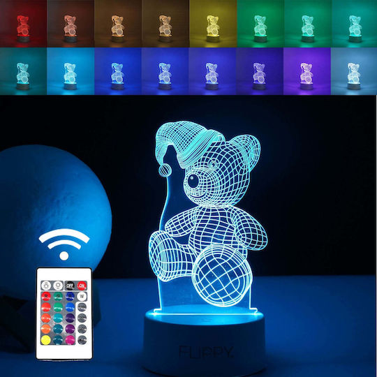 Led Decorative Lamp Flippy 3d Bear Hat Remote Control Two Power Modes Usb Batteries 20 Cm Height Made Acrylic Material Multicolor Light White