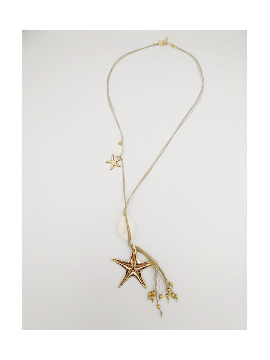 Sh011 Handmade Starfish Brass Necklace Triple Brown Cord