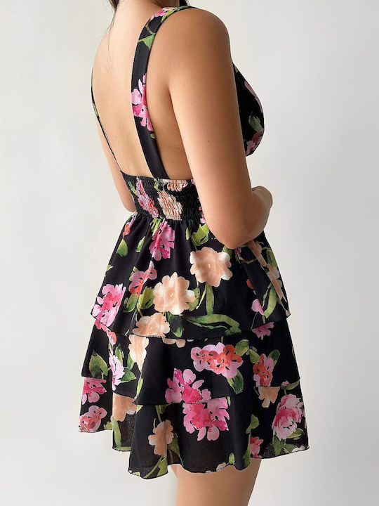 Sammy Black Super Mini Floral Ruffle Dress