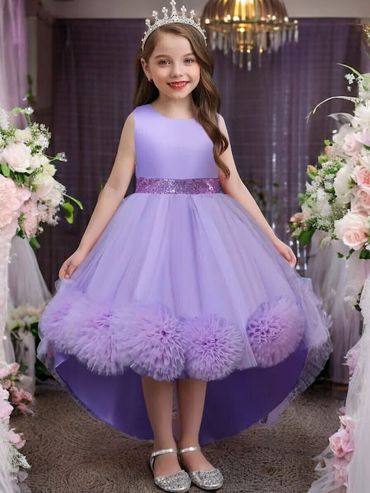 Kinderkleid Ärmellos Tüll Set mit Zubehör Flieder