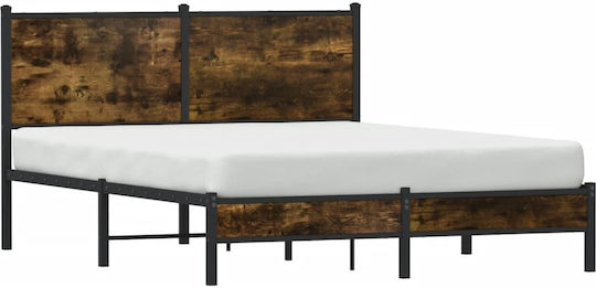 Double Wooden Brown Bed with Slats for Mattress 137x190cm 4007813