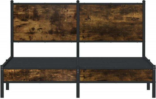Double Wooden Brown Bed with Slats for Mattress 137x190cm 4007813