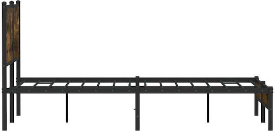 Double Wooden Brown Bed with Slats for Mattress 137x190cm 4007813