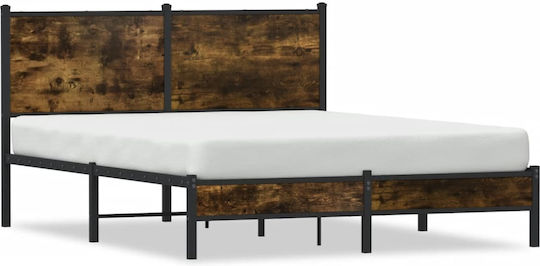 Double Wooden Brown Bed with Slats for Mattress 137x190cm 4007813