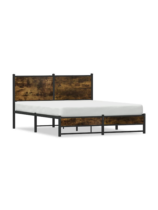 Double Wooden Brown Bed with Slats for Mattress 150x200cm 4007834