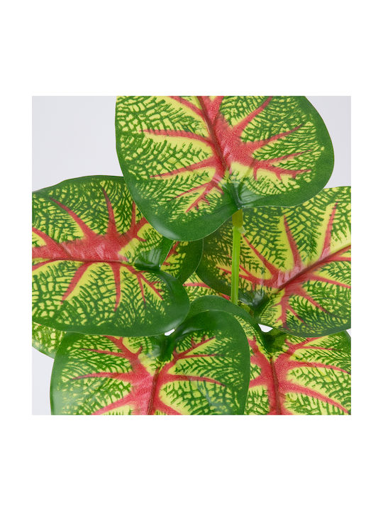 Globostar Caladium 78271 Plantă Artificială Caladium Buchet Decorativ Ramuri Frunziș Verde Roșu Galben H28cm