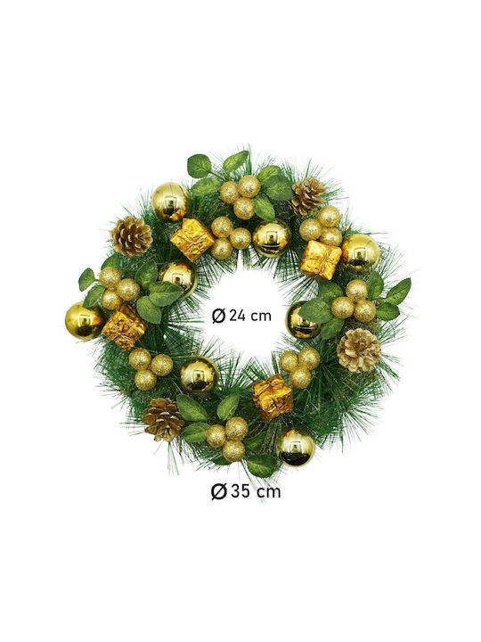 Weihnachtskranz Tür Grün Gold 35 cm PVC Künstlich Dekoriert Innen Außen Flippy