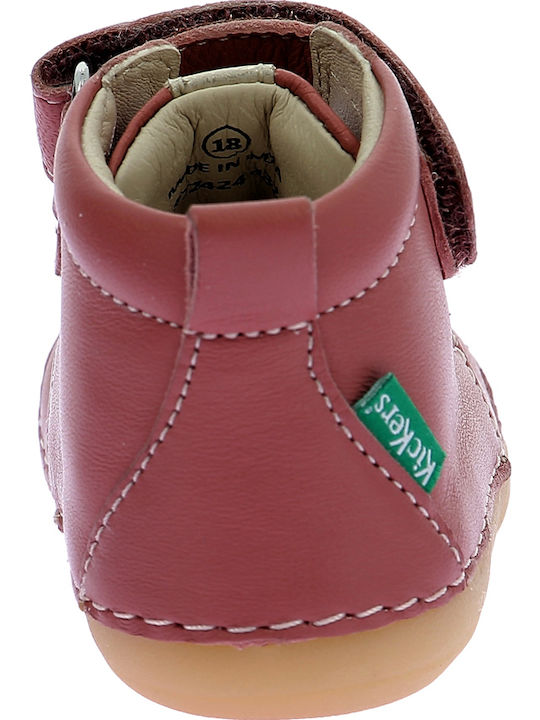 Sonizikro Leather Kids Boots with Velcro Pink