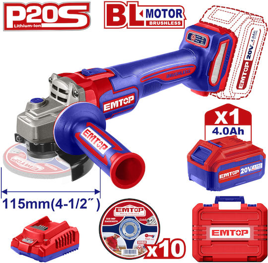 Emtop ELAG211541 Polizor unghiular 115mm Baterie Fără perii 1x4Ah