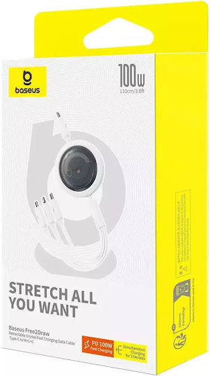Baseus Free2draw Retractable USB to Type-C / Lightning / micro USB Cable 3.5A Λευκό 1.1m P10368700211-03
