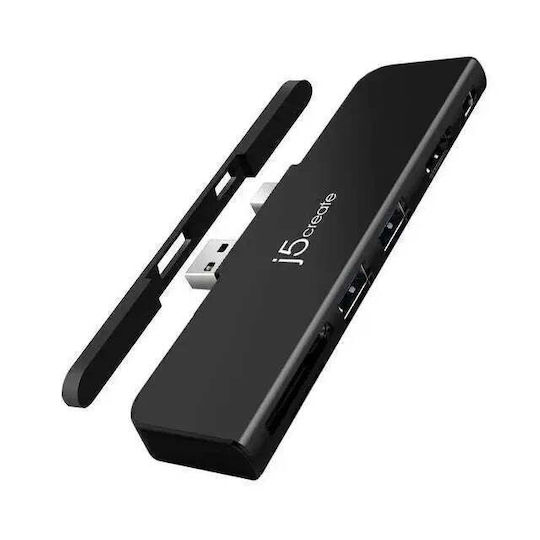J5create ULTRADRIVEMINIDOCK for Surface Pro 4/5/6 USB-A / USB-C Docking Station με HDMI/DisplayPort 4K PD Μαύρο