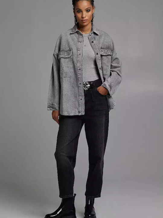 BSB Langärmelig Damen Denim Hemd grey