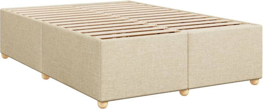 Vidaxl Pat Boxspring cu Saltea Crem 160x200cm Material Textil 1 Bucată Dublu Crem