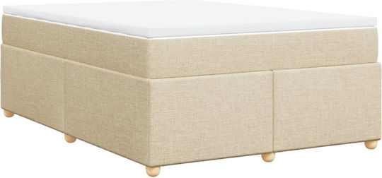Vidaxl Pat Boxspring cu Saltea Crem 160x200cm Material Textil 1 Bucată Dublu Crem
