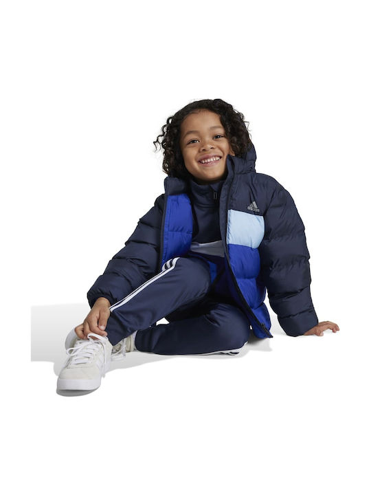 Down Kids Sports Coat with Hood Blue