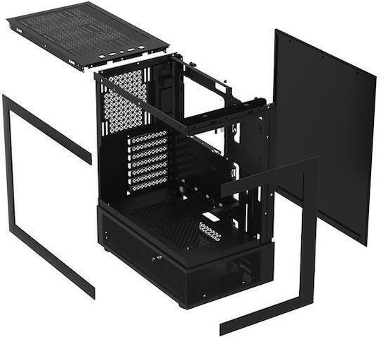 1STPLAYER MIKU Mi7-A Геймърско бюро Midi Tower Компютърна кутия със страничен прозорец и RGB осветление Черен